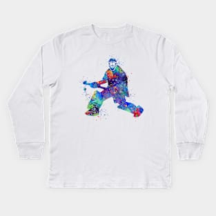 Boy Field Hockey Goalie Watercolor Silhouette Kids Long Sleeve T-Shirt